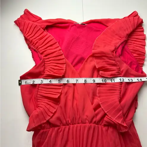 NWT Senes Paris Ruffle Maxi Dress Pleated Skirt Fits Medium Orange