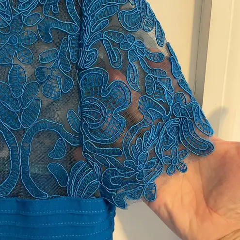 Tadashi Shoji Tadashi Soji size small bright blue dress. Form fitting with lace trim. - Image 10