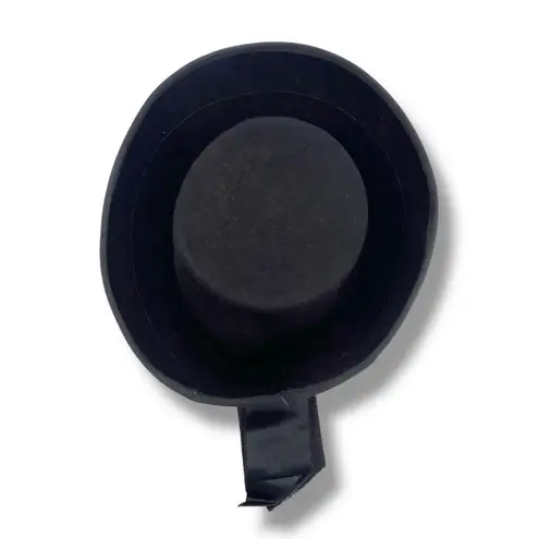 Vintage 1950s Carol Black Velour Breton Hat Wide Satin Band New York Creation