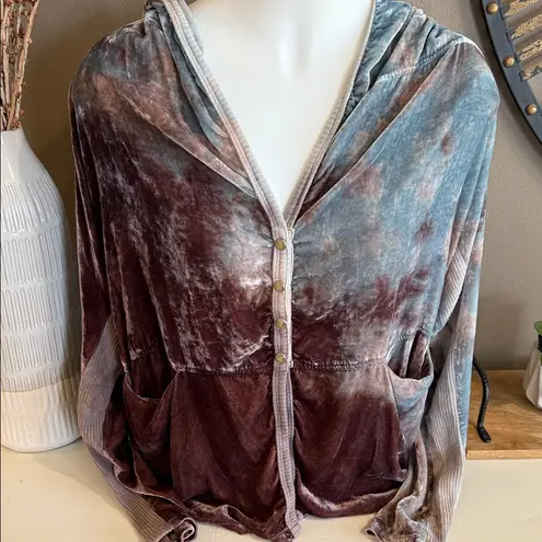Johnny Was Ashton Hooded Ombre Pearl-Snap Silk Blend Velvet Jacket Size XS