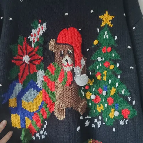 Rafaella Rafella Vintage Handknitted Christmas Bear Sweater Size Medium