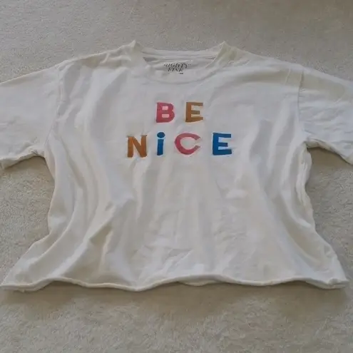 Mighty fine  "Be Nice" White Embroidered Boxy T-Shirt - Image 2
