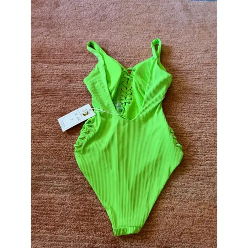 Tinibikini One Piece Swimsuit XS Citrus Green Lace Up Ribbed Monokini
