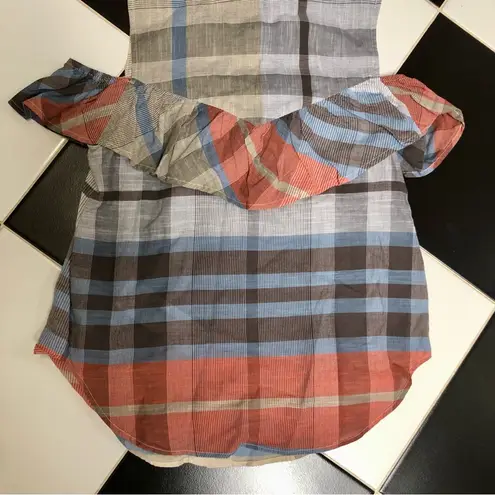 Sea New York Madras Plaid Ruffle Tank Top Cold Shoulder Sleeveless Multicolor 6