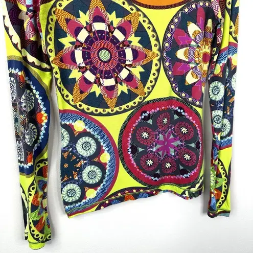 Fuzzi Shirt Womens Small Multi Color Bright Loud Kaleidoscope Print Long Sleeves Yellow