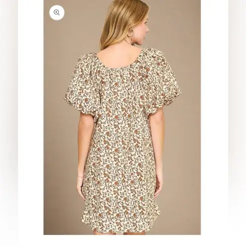 Umgee  Rust Floral Puff Sleeve Mini Dress - NWT XL