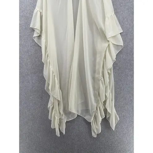 David & Young  Women's Coverup Open Front Solid White Sheer One Size