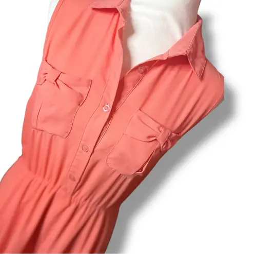 Alice Moon Boutique Coral Sleeveless Utility Shirt Dress With Pockets Size S