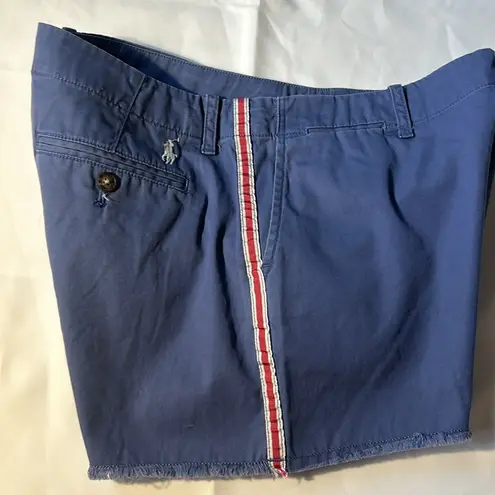 Polo  Ralph Lauren Women’s Blue Shorts W/Red/White Ribbon Down Sides Size 4-EUC