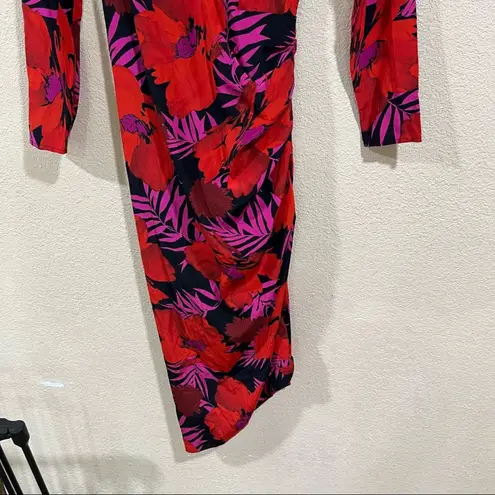 Veronica Beard  Alvaro red black silk floral long sleeve asymmetric midi dress 14