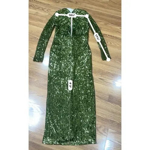 Dundas Olive Green Sequin Keyhole Plunge Evening Gown Size 38 Long Formal Dress
