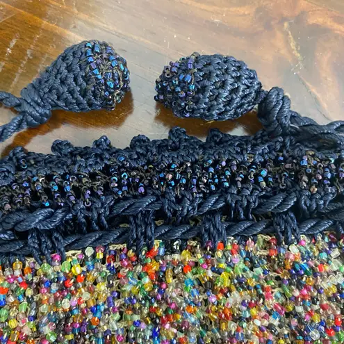 Handmade Beautiful Multicolor Confetti Beaded Drawstring Pouch Evening Bag