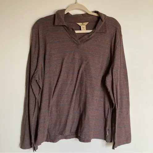 Woolrich  | Brown Stripe Retro Long Sleeve Polo Outdoor Hiking Shirt | Size 2XL