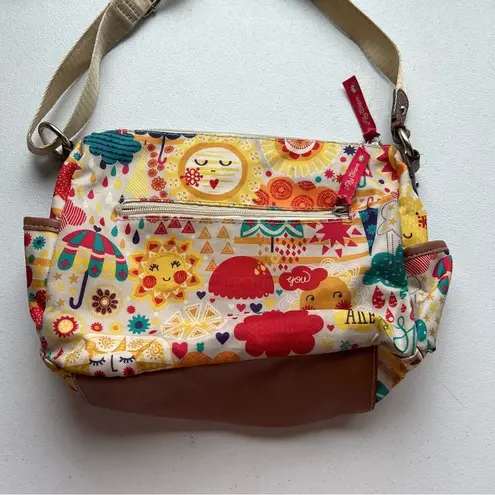 Lily bloom  Floral Printed Crossbody Shoulder Bag Purse Small Sized Multi-Zipper