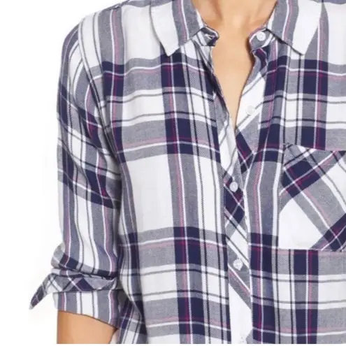 Rails Plaid Flannel Button Down Hunter Shirt in White Navy Orchid sz Small $158
