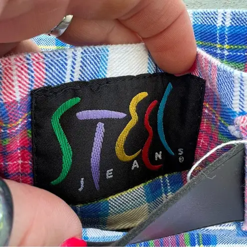 Vintage 80s Steel High Waist Red White Blue Mom Jean Shorts with Belt Size 26