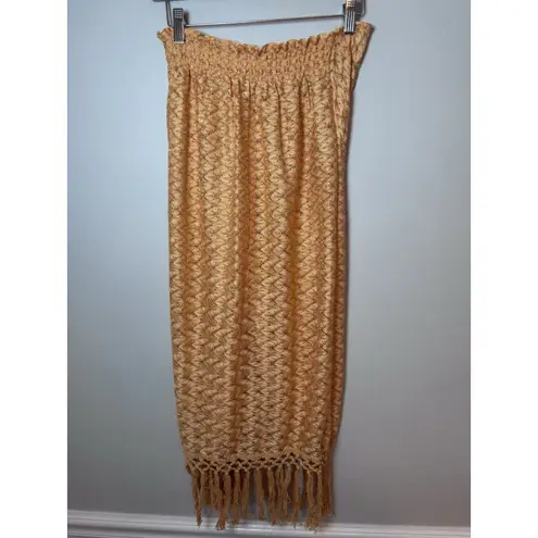 Ramy Brook Gaia Fringe Swim Cover-Up Skirt S Orange/Gold Elastic Waist Pull On
