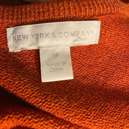 NEW YORK & COMPANY Orange Metallic Belted‎ Sweater Dress Size XS