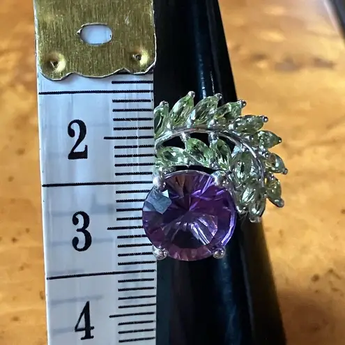Artistic Rose De France Amethyst Peridot Sterling Silver Ring Size 7 Purple