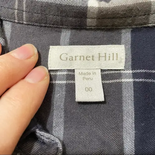 Garnet Hill  Blue Grey Plaid Long Sleeve Academia Button Down Shirt 00 Top Fall