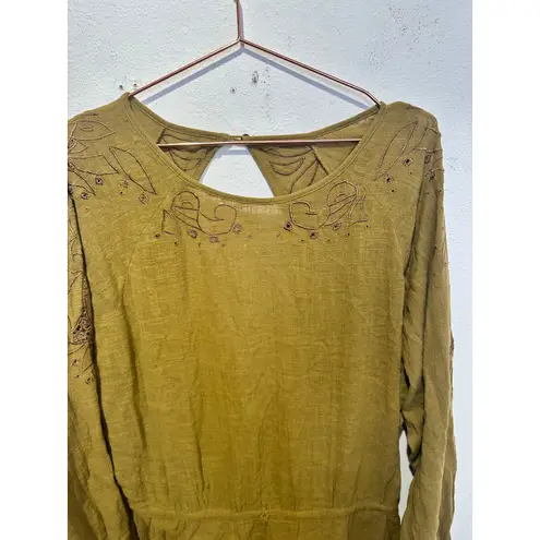 ONE TEASPOON Tobacco Tan Embroidered Lace Cutout Long Sleeve Jumpsuit Size XS Brown