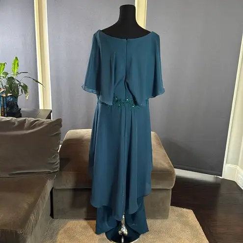 Women’s Blue 2 Piece Chiffon Formal Wedding Pantsuit Zip Up Back Size 16