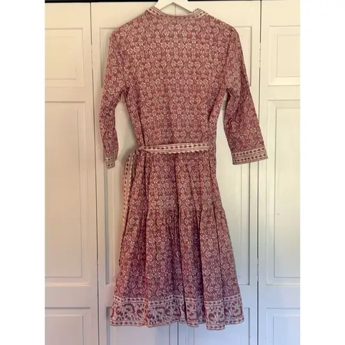 Pomegranateāblock print wrap collared dress size small Pink