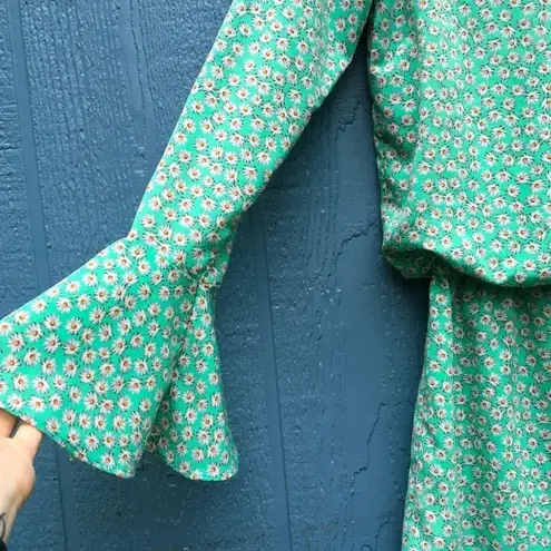 Judith March Turquoise Floral Bell Sleeve Romper S