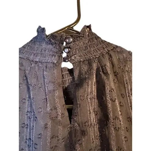 BCX Dress Navy Blue Metallic Mock Neck Flutter Short Sleeve Dress Women Sz XS