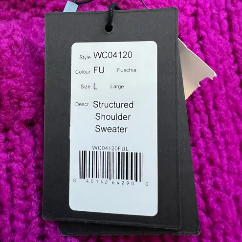 Naadam Fuzzy Magenta Sweater Cropped Long Sleeve Shoulder Detail Pink Size L