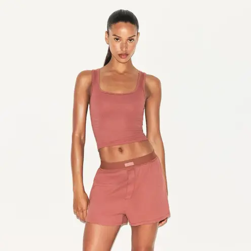 SKIMS Cotton Rib Loose Boxer in Redwood, Size X-Small
