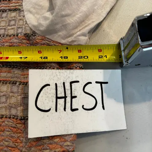 LOGO By Lori Goldstein Embroidered Tunic Top Beige Orange Tie Front Women's L