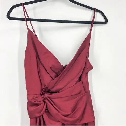 Significant Other | Revolve Elise Formal Wine Red Ruffle Satin Midi Dress 4