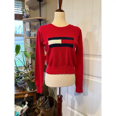 Tommy Jeans Red Logo Crew Neck Long Sleeve Sweater Women L Made in Japan Size undefined