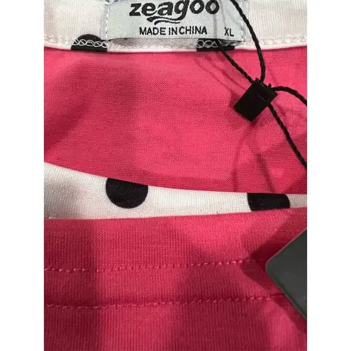 Zeagoo Women's XL Pink Polka Dot Striped Raglan 3/4 Sleeve T-Shirt