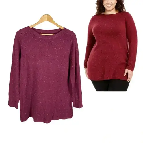 Karen Scott Boat Neck Red Speckled Sweater NEW Size Medium