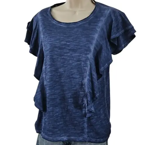 Wit & Wisdom Women’s Short Sleeve Shirt With Ruffle Detail Sleeves XS NWOT Blue