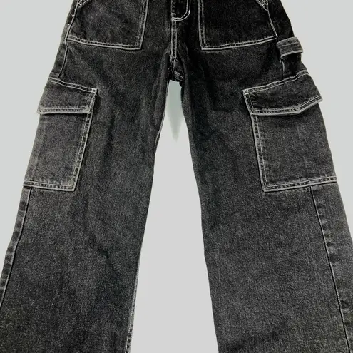 Abercrombie Social Tourist High Rise Black Wide Leg Cargo Jeans Size 24