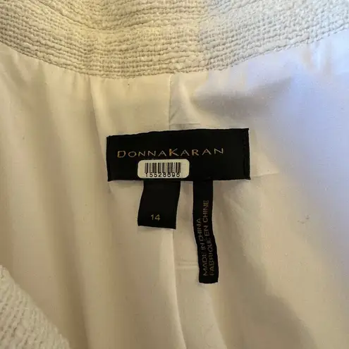 Donna Karan White Tweed Blazer SIZE 14 Tailored Cotton Boucle Prep Designer $500