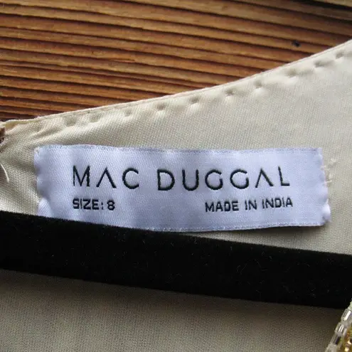 Mac Duggal 5915 Womens Nude Gold SEQUINED V-NECK GOWN Dress WITH CAPE SLEEVES