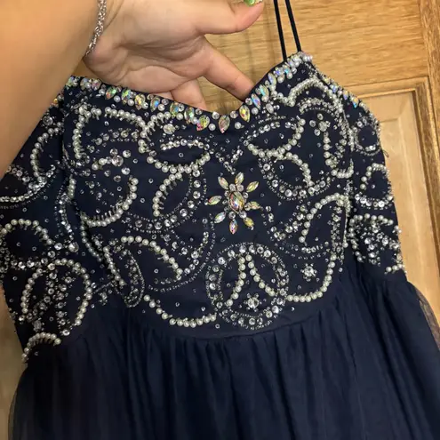 Blondie Nites Navy blue Dress with Beaded Bodice embellished size 21