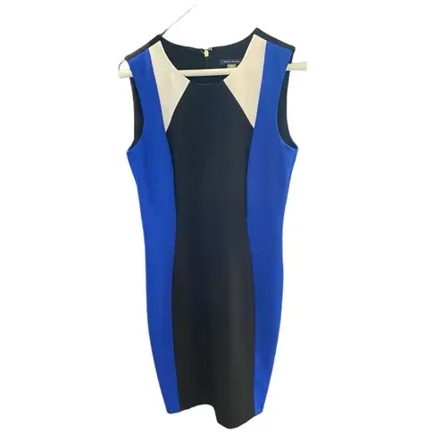 Tommy Hilfiger  Dress Size 8 Blue Black Color Block Sheath Crepe Scuba Stretch