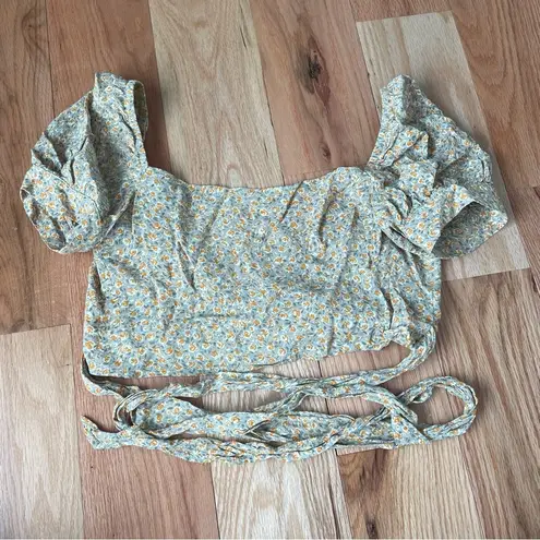 Planet Blue Floral Puff Sleeve Wrap Top XS