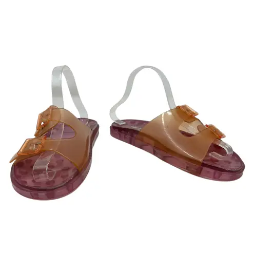 Melissa Wide Slide Sandals Buckle Flat Jelly Rubber Pink Orange Size US 8