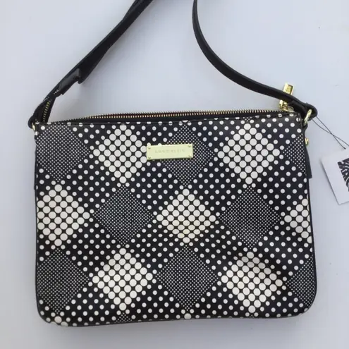 Anne Klein NWT  Black Faux Leather White Polka Dot Accordion Style Crossbody Bag