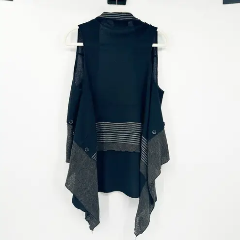 Adore Womens Fall Lagenlook Striped Knit Open Front Cardigan Sweater Vest Size S Black