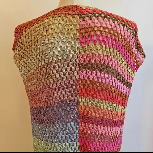 ROSE CARMINE Hand Crochet Maxi Cardigan Rainbow Stripe Metallic One Size Size undefined