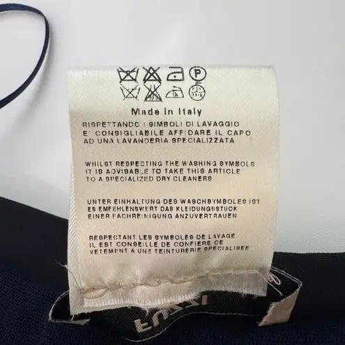 Fuzzi Halter Dress Size 42 US 6 Navy Silk Blend Ruched Ruffle Midi Elegant Chic Blue