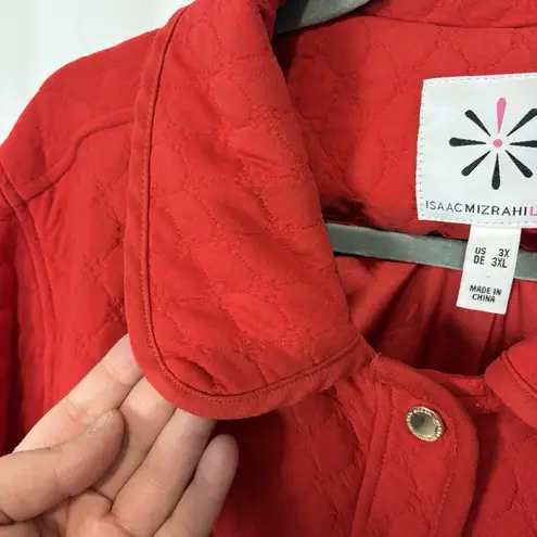 Isaac Mizrahi Live! Quilted Knit Jacquard Long Jacket Rich Red 3X Lightweight