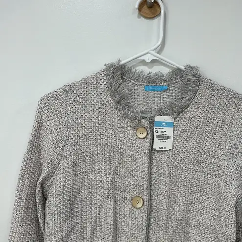 J. McLaughlin Womens Nan Cardigan Sweater XS Gray Tweed Fringe Button Jacket NEW